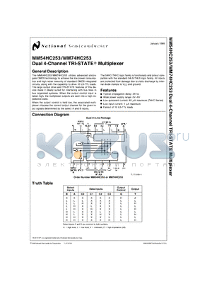 MM74HC253M datasheet - Dual 4-Channel TRI-STATE Multiplexer