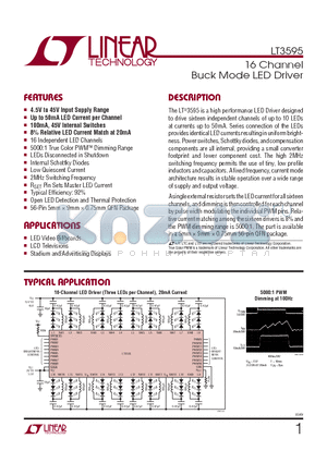 LT3595EUHH-PBF datasheet - 16 Channel Buck Mode LED Driver