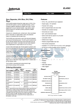 EL4583CSZ-T7 datasheet - Sync Separator, 50% Slice, S-H, Filter, HOUT