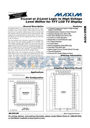 MAX17079GTL+ datasheet - 4-Level or 2-Level Logic to High-Voltage Level Shifter for TFT LCD TV Display