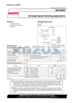 MCH6307 datasheet - Ultrahigh-Speed Switching Applications