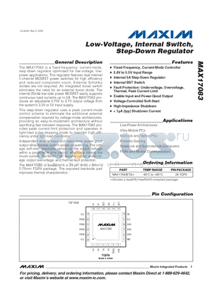 MAX17083ETG+ datasheet - Low-Voltage, Internal Switch, Step-Down Regulator