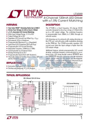 LT3599EFETRPBF datasheet - 4-Channel 120mA LED Driver with a1.5% Current Matching