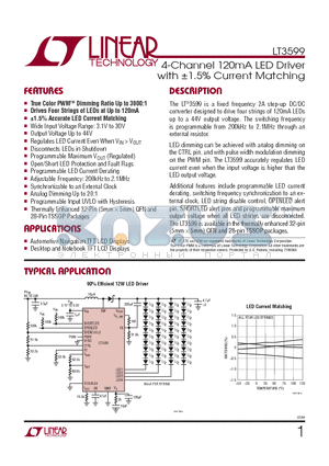 LT3599EUH-PBF datasheet - 4-Channel 120mA LED Driver with a1.5% Current Matching