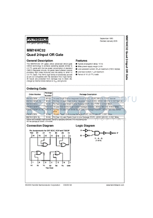 MM74HC32M datasheet - Quad 2-Input OR Gate