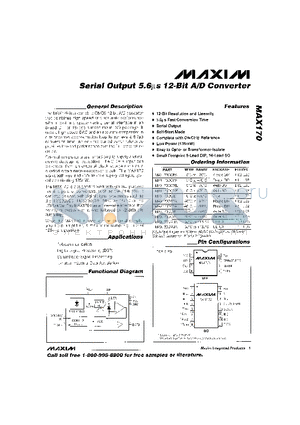 MAX170DCWE datasheet - Serial Output 5.6us 12-Bit A/D Converter