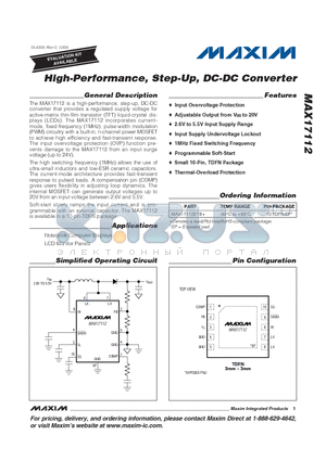MAX17112ETB+ datasheet - High-Performance, Step-Up, DC-DC Converter