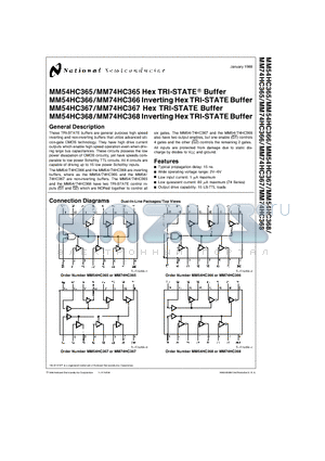 MM74HC365 datasheet - Hex TRI-STATE Buffer, Inverting Hex TRI-STATE Buffer