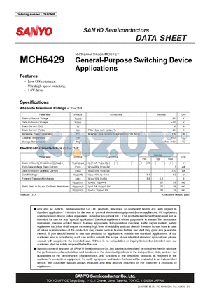 MCH6429 datasheet - N-Channel Silicon MOSFET General-Purpose Switching Device Applications