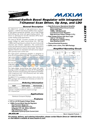 MAX17117ETJ+ datasheet - Internal-Switch Boost Regulator with Integrated 7-Channel Scan Driver, Op Amp, and LDO