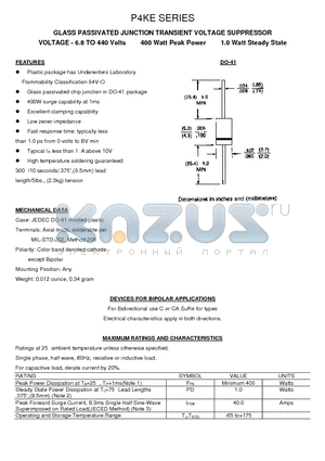 P4KE120C datasheet - GLASS PASSIVATED JUNCTION TRANSIENT VOLTAGE SUPPRESSOR