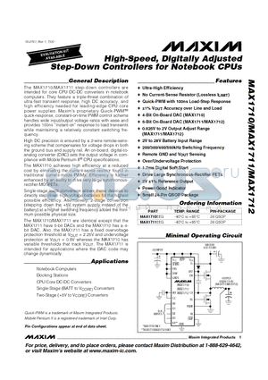 MAX1712 datasheet - High-Speed, Digitally Adjusted Step-Down Controllers for Notebook CPUs