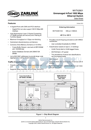 MVTX2801 datasheet - Unmanaged 4-Port 1000 Mbps Ethernet Switch