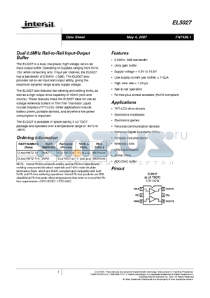 EL5027_07 datasheet - Dual 2.5MHz Rail-to-Rail Input-Output Buffer