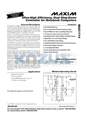 MAX1715 datasheet - Ultra-High Efficiency, Dual Step-Down Controller for Notebook Computers