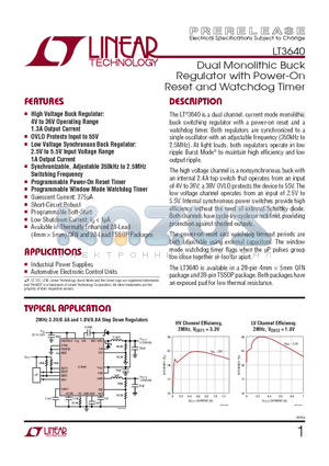 LT3640IUFDTRPBF datasheet - Dual Monolithic Buck Regulator with Power-On Reset and Watchdog Timer