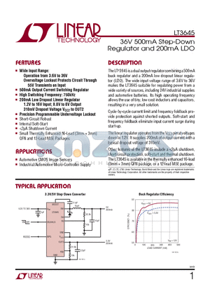 LT3645 datasheet - 36V 500mA Step-Down Regulator and 200mA LDO