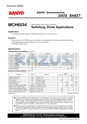 MCH6534 datasheet - Switching, Driver Applications