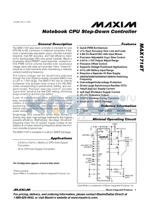 MAX1718T datasheet - Notebook CPU Step-Down Controller