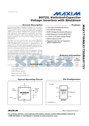 MAX1719 datasheet - SOT23, Switched-Capacitor Voltage Inverters with Shutdown