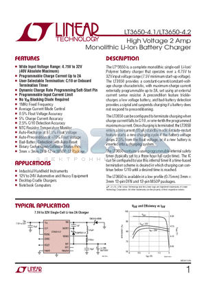 LT3650IDD-4.1TRPBF datasheet - High Voltage 2 Amp Monolithic Li-Ion Battery Charger