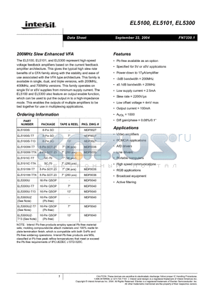 EL5101IC-T7A datasheet - 200MHz Slew Enhanced VFA
