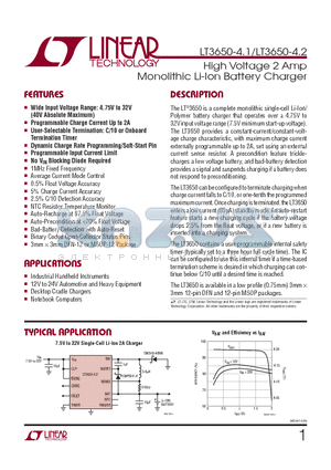 LT3650IMSE-4.1 datasheet - High Voltage 2 Amp Monolithic Li-Ion Battery Charger