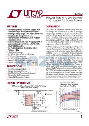 LT3652EDDPBF datasheet - Power Tracking 2A Battery Charger for Solar Power