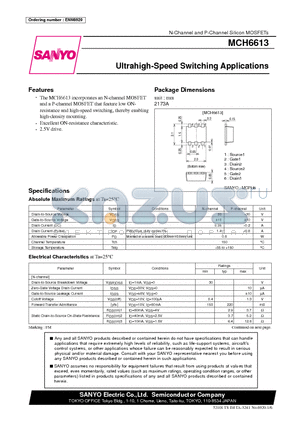 MCH6613 datasheet - Ultrahigh-Speed Switching Applications