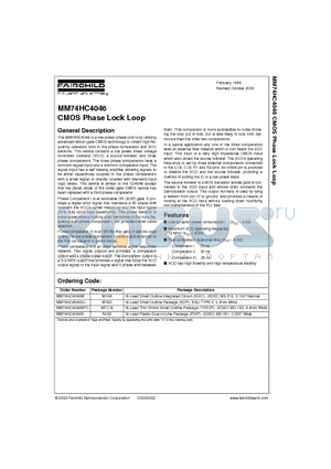 MM74HC4046MX datasheet - CMOS Phase Lock Loop