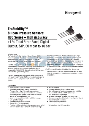 HSCSAAD004BCSA3 datasheet - TruStability silicon Pressure Sensors: HSC Series-High Accuracy -1% total Error band,Analog output,SIP,60 mbar to,10 bar
