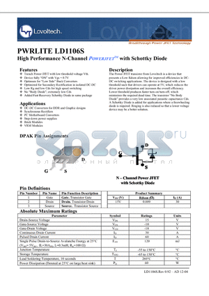 LD1106S datasheet - High Performance N-Channel POWERJFET with Schottky Diode
