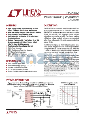 LT3652HV datasheet - Power Tracking 2A Battery Charger