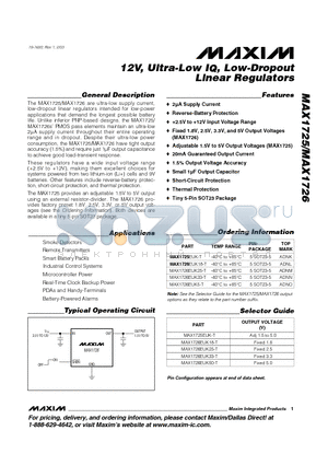MAX1725 datasheet - 12V, Ultra-Low IQ, Low-Dropout Linear Regulators
