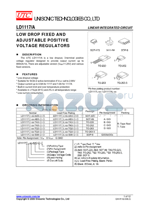 LD1117-12-AA3-B-R datasheet - LOW DROP FIXED AND ADJUSTABLE POSITIVE VOLTAGE REGULATORS