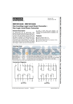 MM74HC4050N datasheet - Hex Inverting Logic Level Down Converter . Hex Logic Level Down Converter