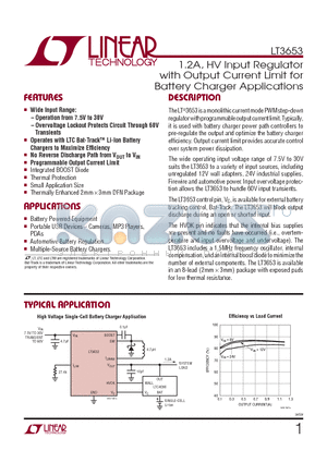 LT3653IDCB-PBF datasheet - 1.2A, HV Input Regulator with Output Current Limit for Battery Charger Applications