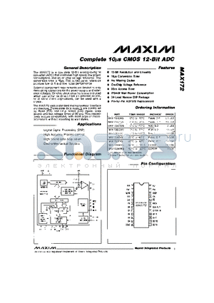 MAX172AMRG datasheet - Complete 10us CMOS 12-Bit ADC