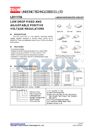 LD1117-12-TQ2-A-R datasheet - LOW DROP FIXED AND ADJUSTABLE POSITIVE VOLTAGE REGULATORS