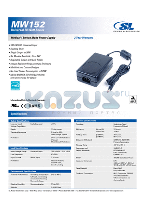 MW152KA18XX datasheet - Medical / Switch Mode Power Supply