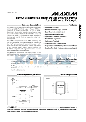 MAX1730EUB datasheet - 50mA Regulated Step-Down Charge Pump for 1.8V or 1.9V Logic