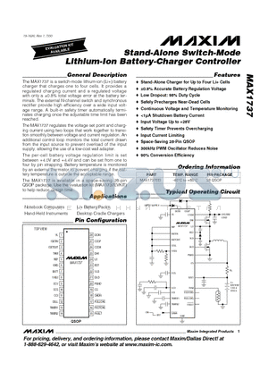 MAX1737EEI datasheet - Stand-Alone Switch-Mode Lithium-Ion Battery-Charger Controller