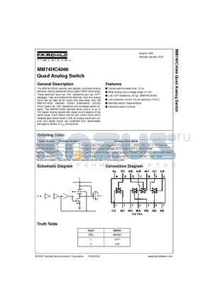 MM74HC4066M datasheet - Quad Analog Switch