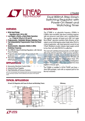 LT3688 datasheet - Dual 800mA Step-Down Switching Regulator with Power-On Reset