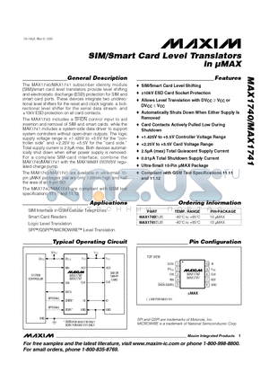 MAX1740 datasheet - SIM/Smart Card Level Translators in uMAX