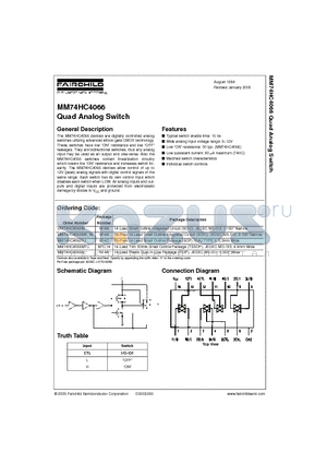 MM74HC4066MX_NL datasheet - Quad Analog Switch