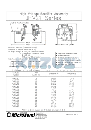 JHV21 datasheet - HIGH VOLTAGE RECTIFIER ASSEMBLY