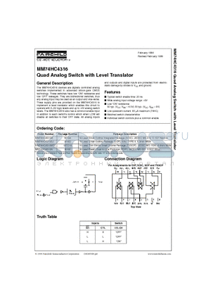 MM74HC4316M datasheet - Quad Analog Switch with Level Translator