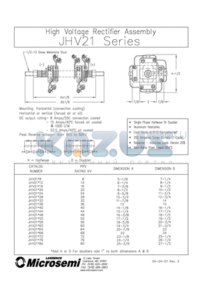 JHV2156 datasheet - HIGH VOLTAGE RECTIFIER ASSEMBLY