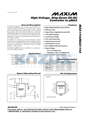 MAX1744EUB datasheet - High-Voltage, Step-Down DC-DC Controller in uMAX
